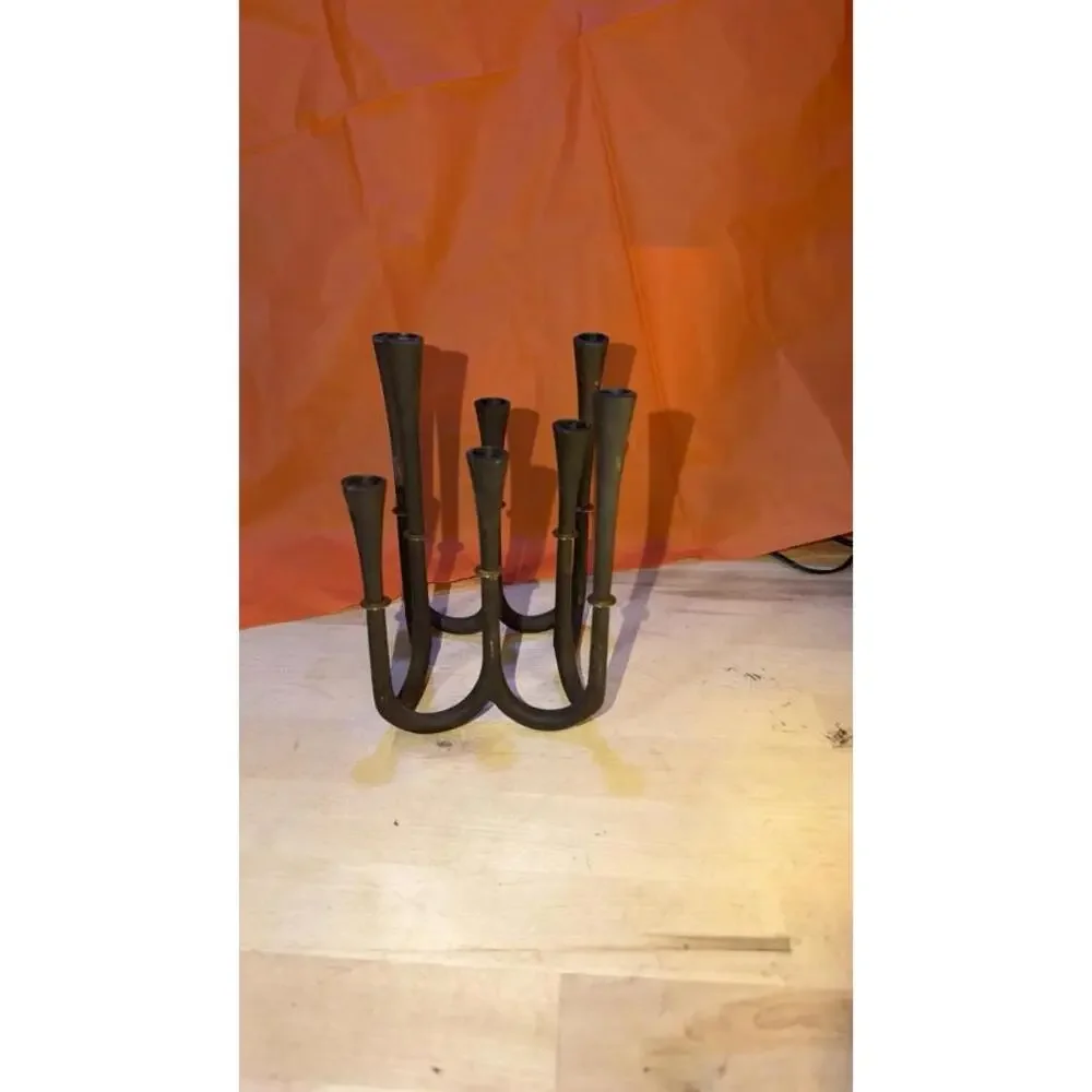 Vintage Wrought Iron 7-Arm Candelabra – Black Metal –‎ 8” Tall – Rustic Decor